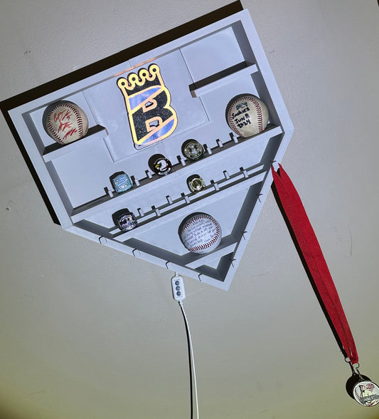 Home plate sized baseball championship ring display - Wall mounted