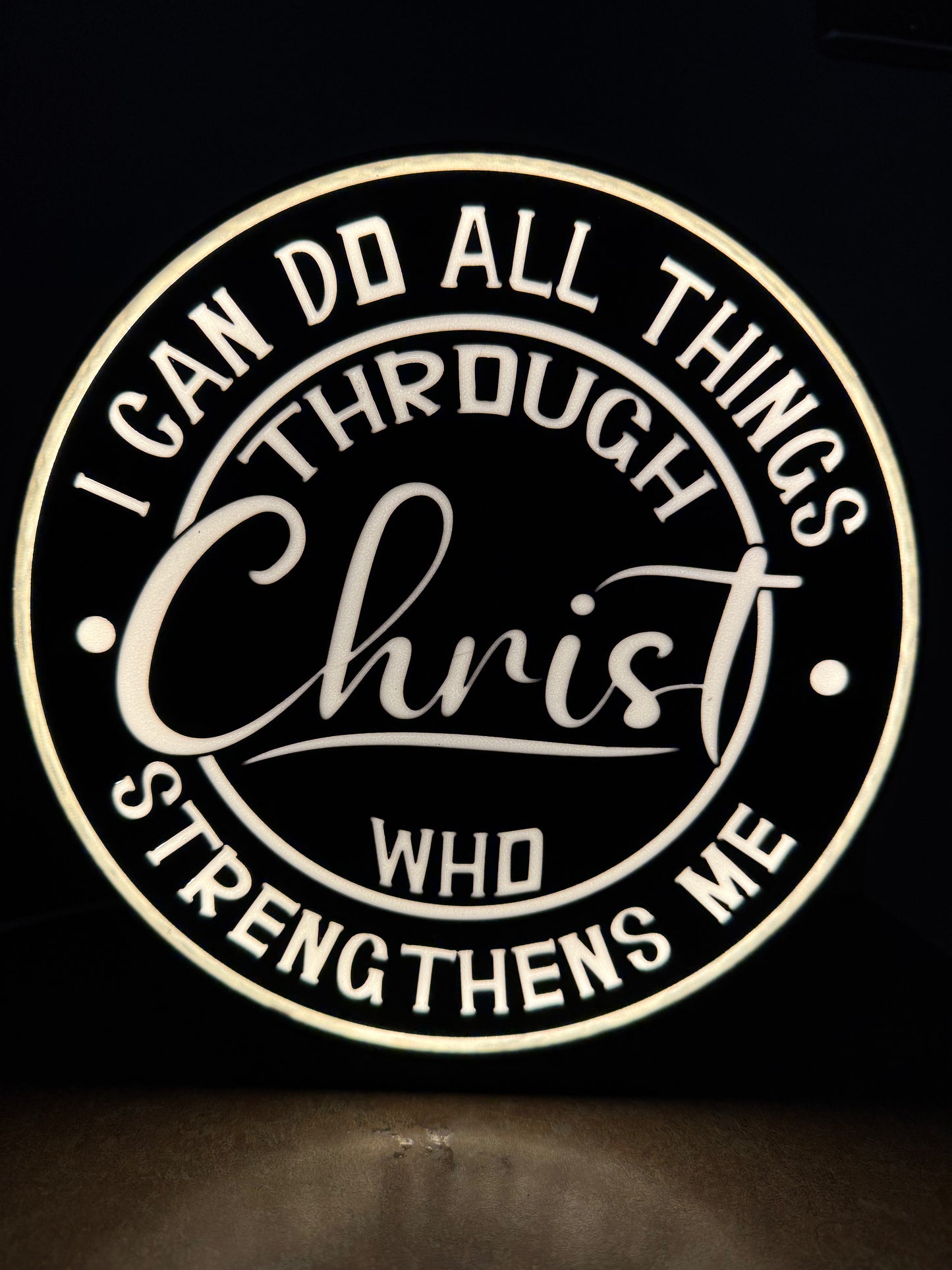 Round LED lighted desktop Bible verse