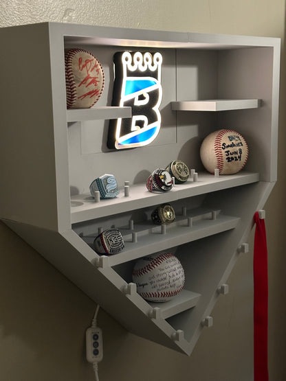 Home plate sized baseball championship ring display - Wall mounted