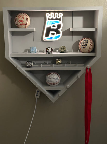 Home plate sized baseball championship ring display - Wall mounted