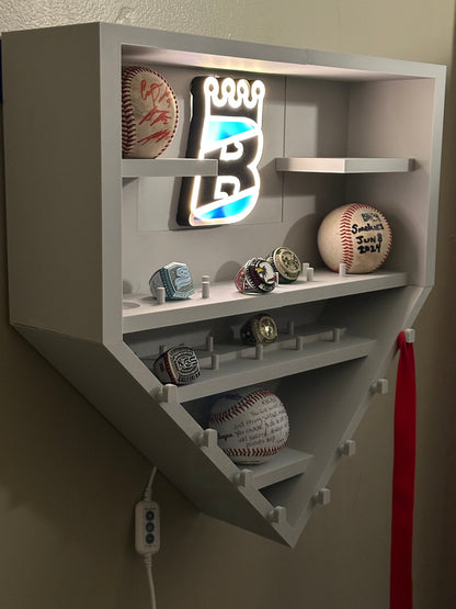 Home plate sized baseball championship ring display - Wall mounted