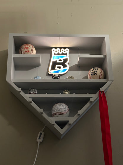 Home plate sized baseball championship ring display - Wall mounted