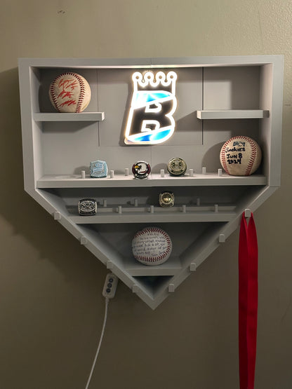 Home plate sized baseball championship ring display - Wall mounted