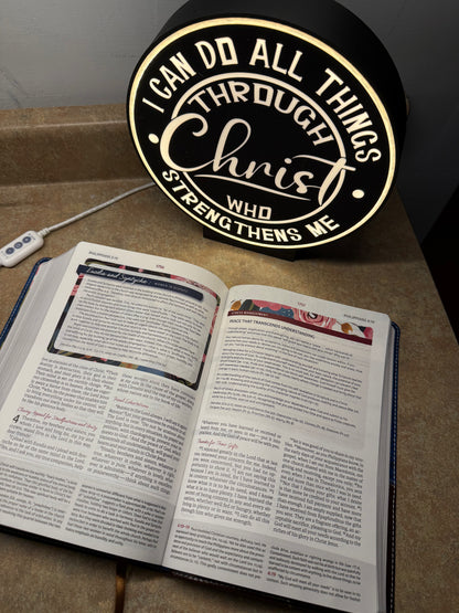 Round LED lighted desktop Bible verse